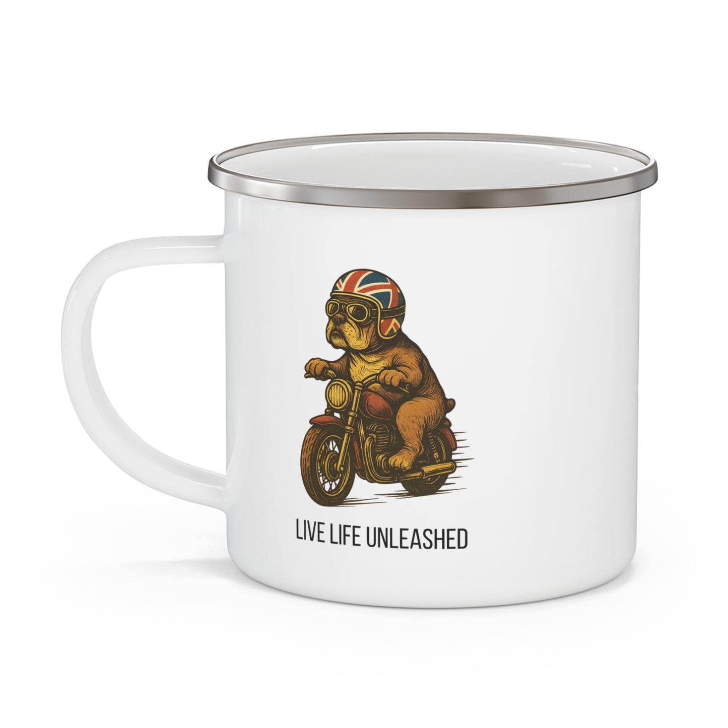 Retro British Biker Bulldog Enamel Camping Mug