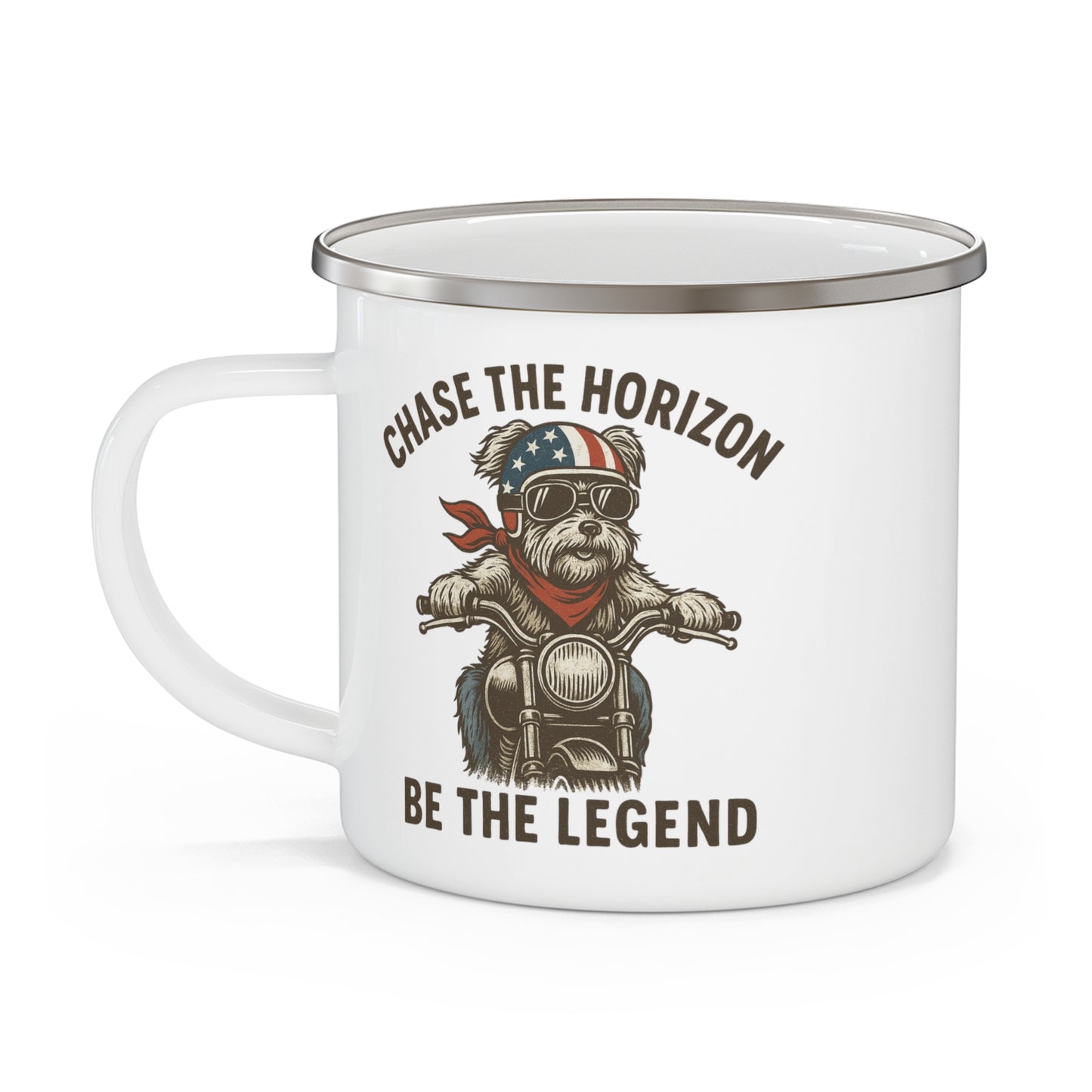 Funny Biker Terrier Dog Enamel Camping Mug