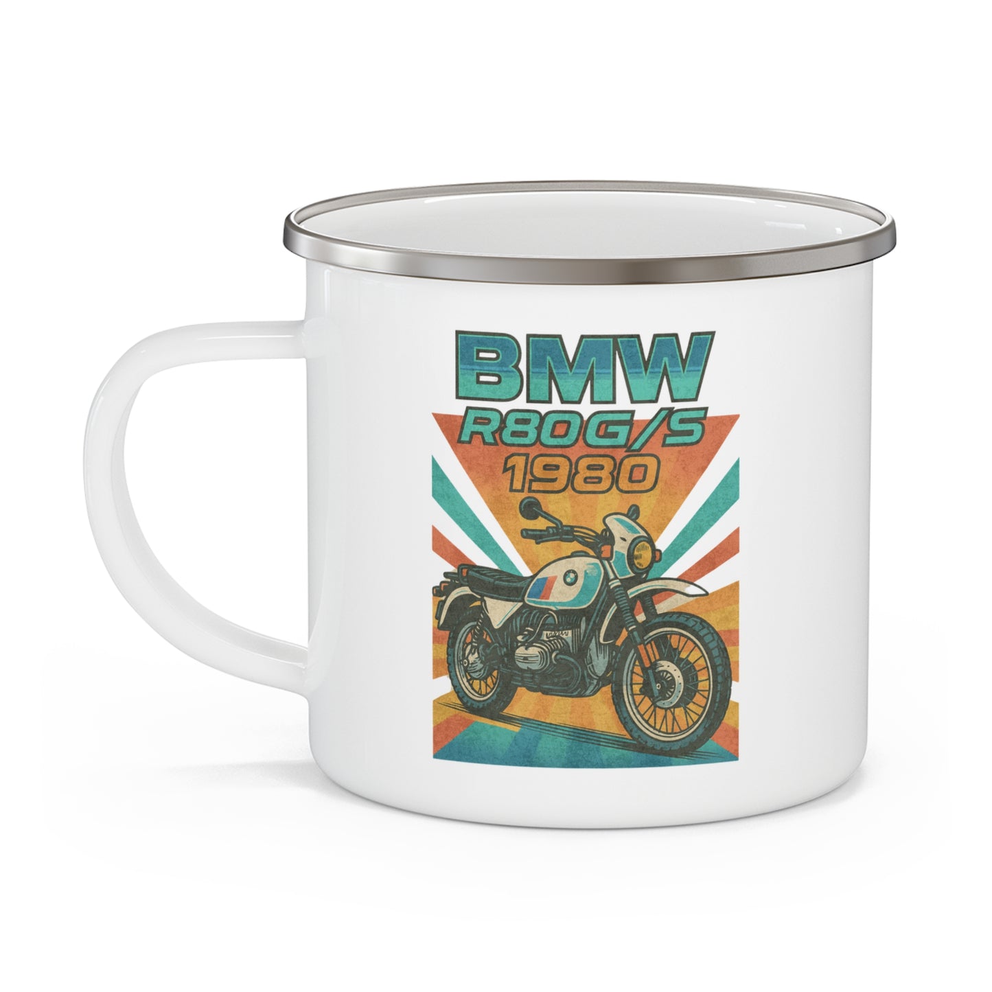 BMW 80s Motorbike Retro Enamel Camping Mug