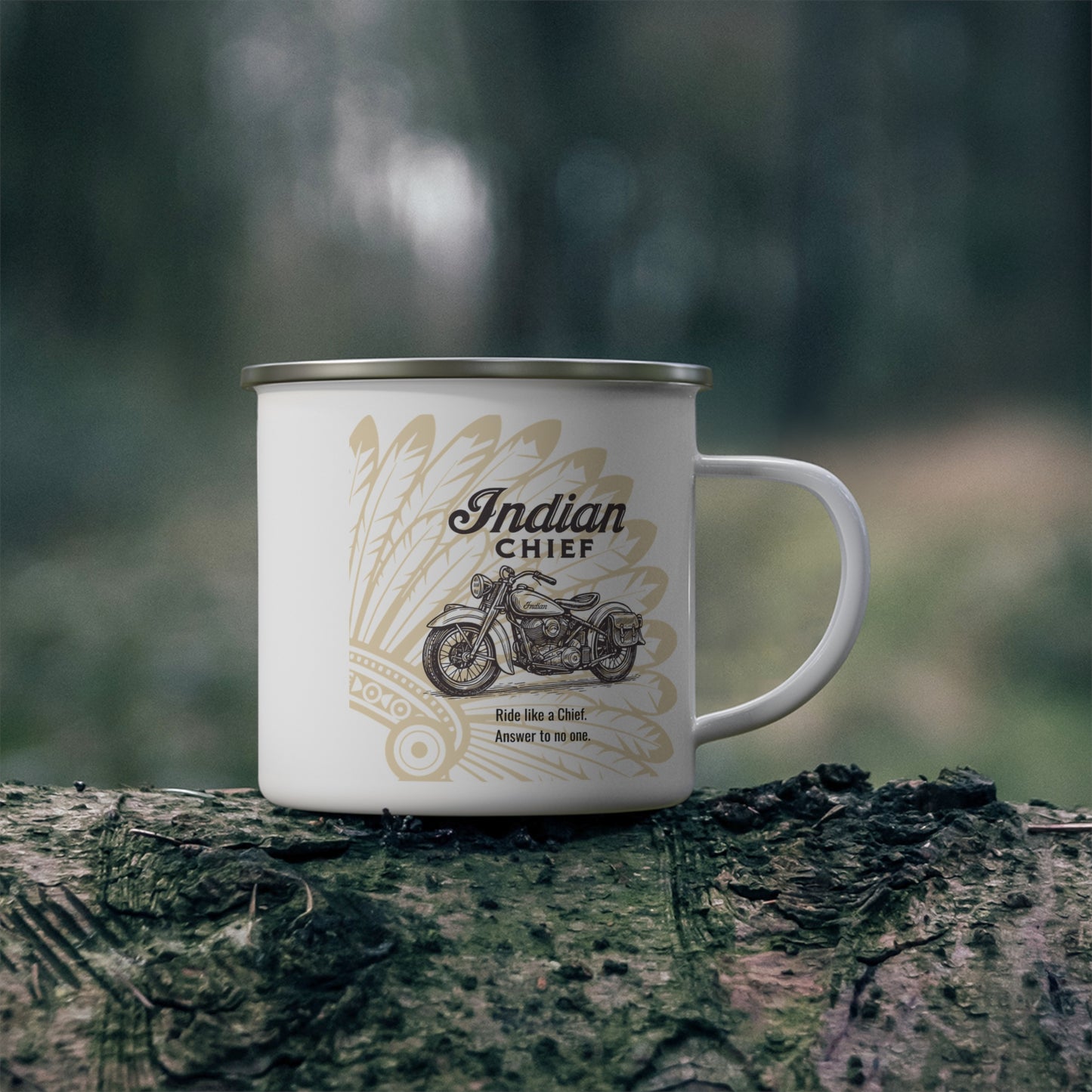 Indian Chief Motorbike Enamel Camping Mug