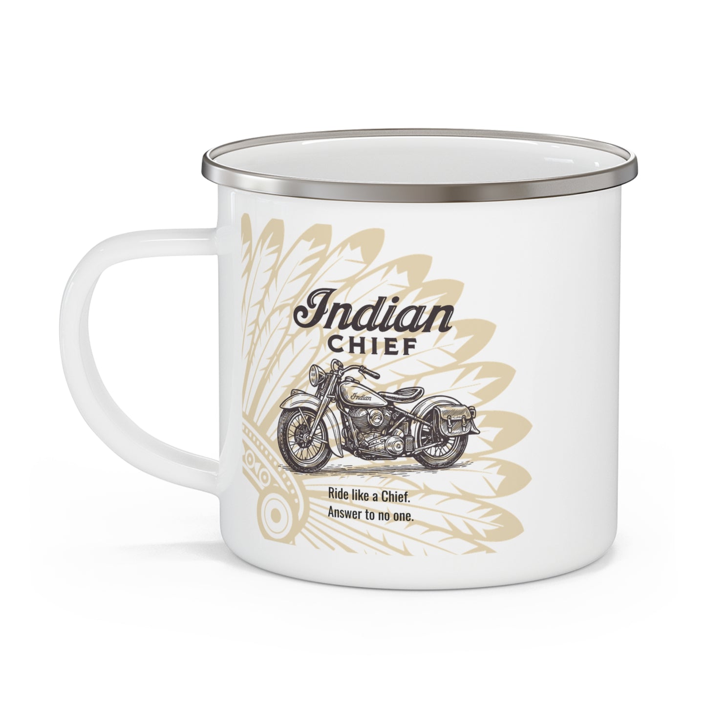 Indian Chief Motorbike Enamel Camping Mug