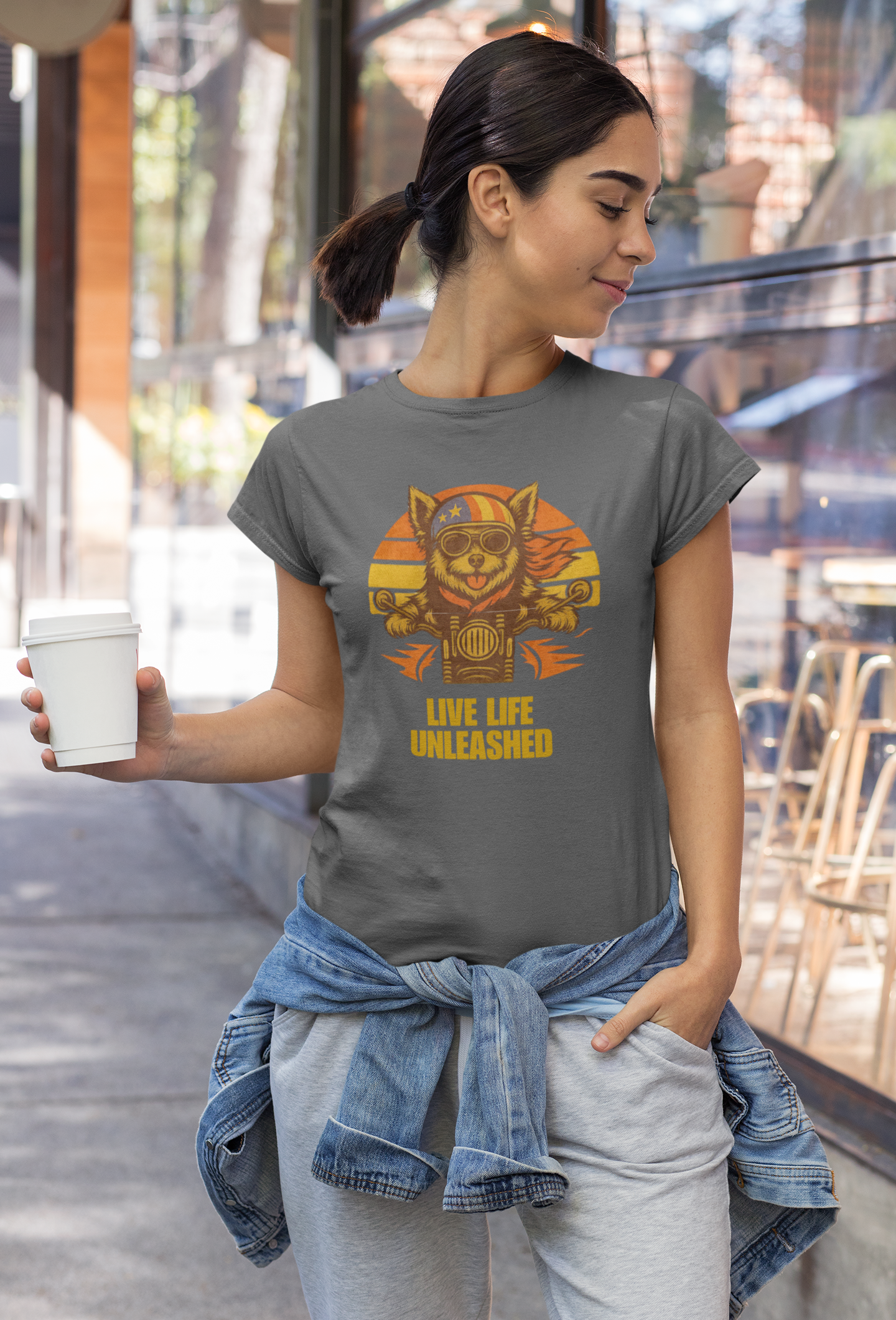 Funny  Inspirational  Retro Biker Sunset Dog German Shepherd Women's Tee
