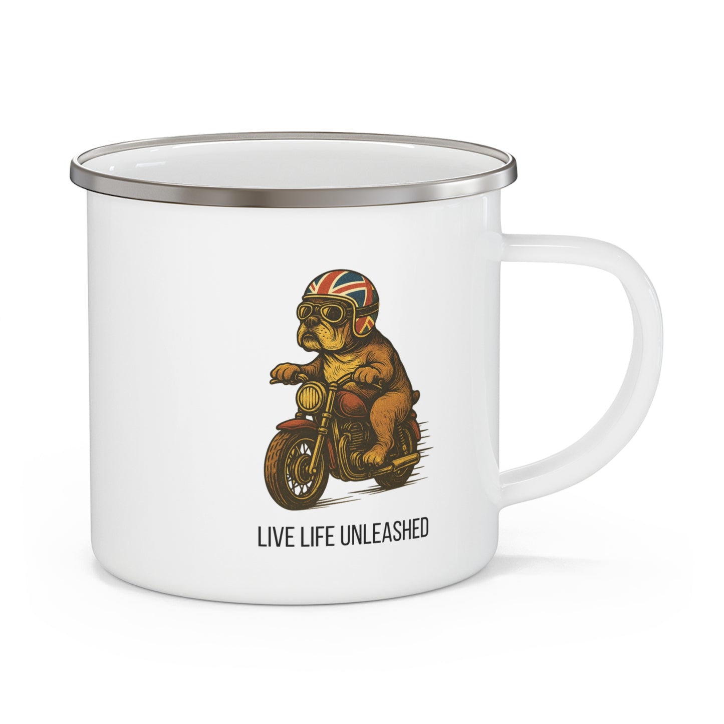 Retro British Biker Bulldog Enamel Camping Mug