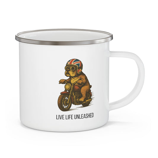 Retro British Biker Bulldog Enamel Camping Mug