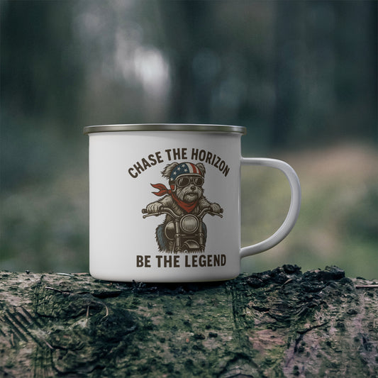 Funny Biker Terrier Dog Enamel Camping Mug