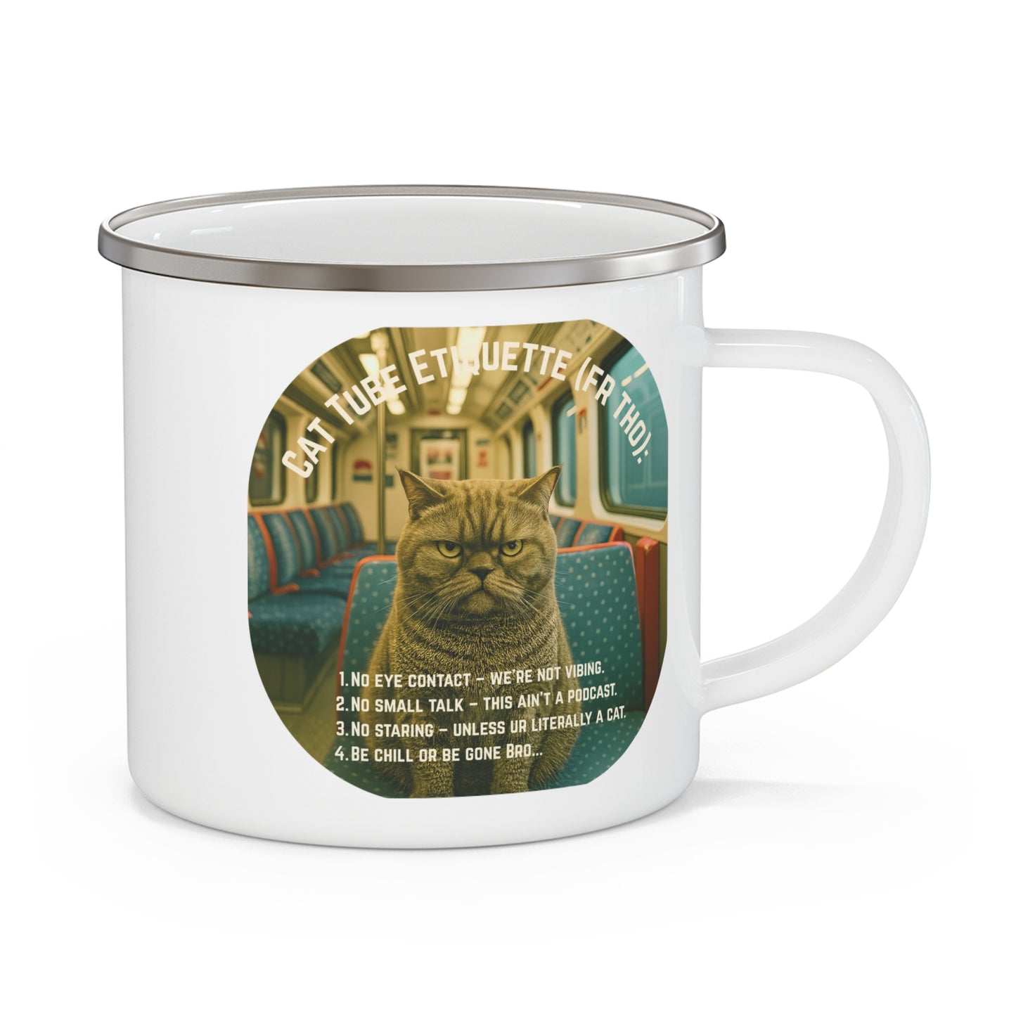 Grumpy Commuter Cat Enamel Mug