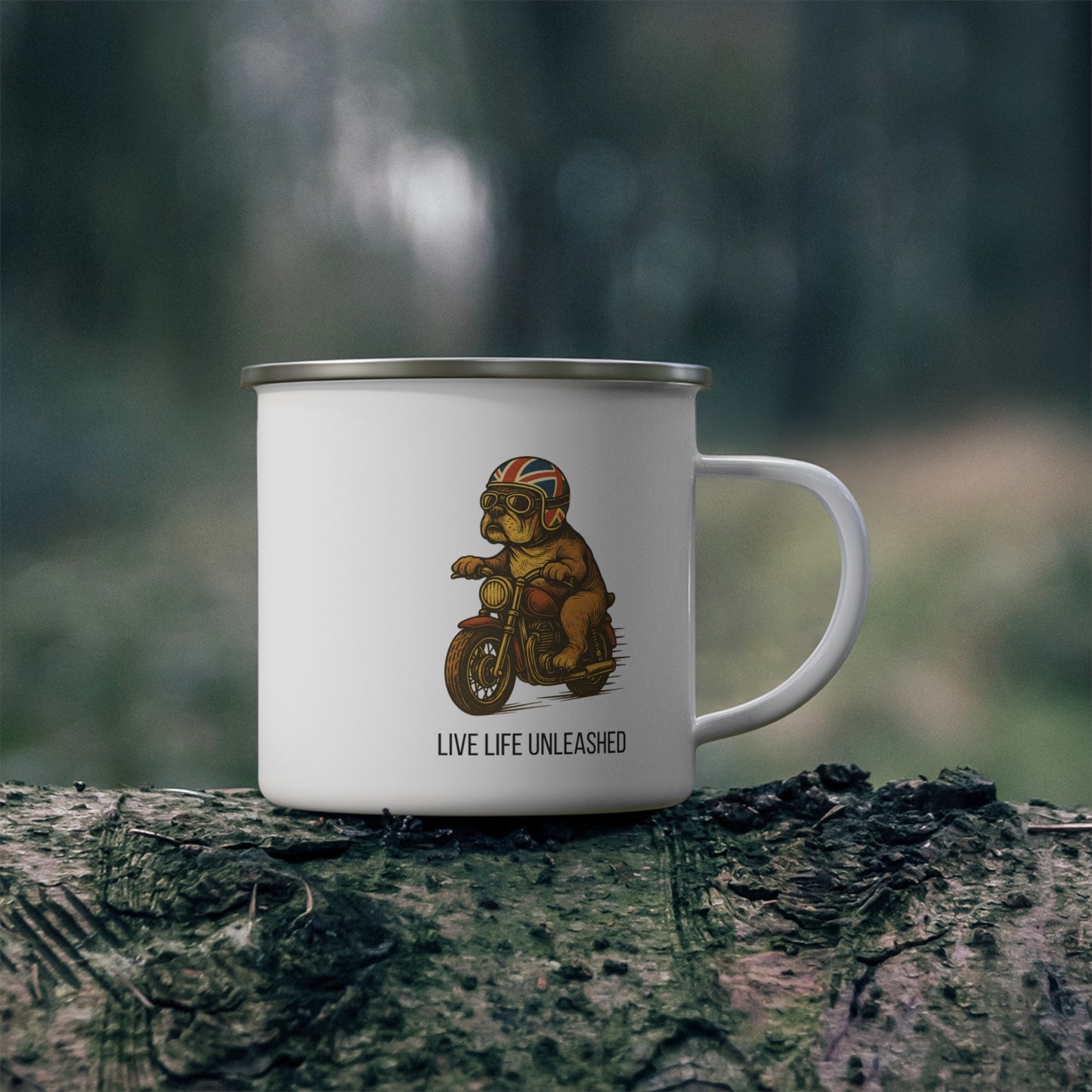 Retro British Biker Bulldog Enamel Camping Mug
