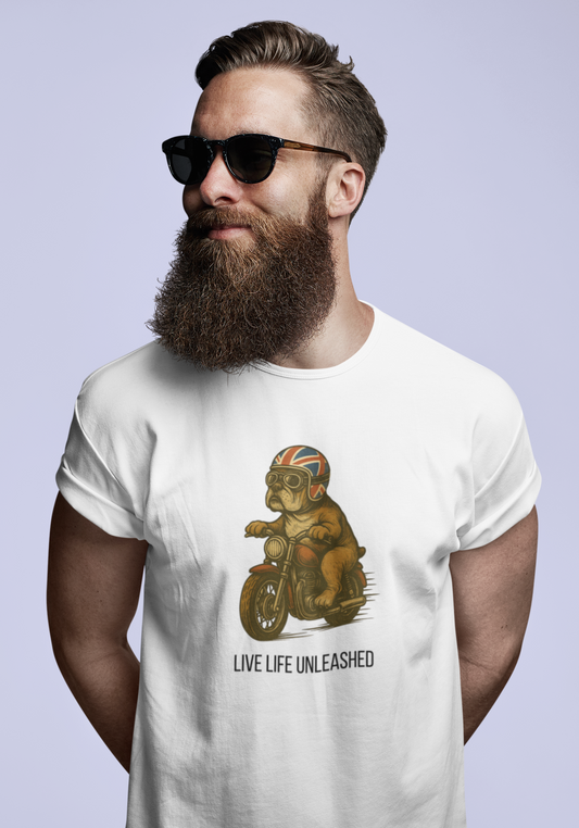 Unisex Funny Retro Vintage Sunset Biker Dog British Bulldog Tee