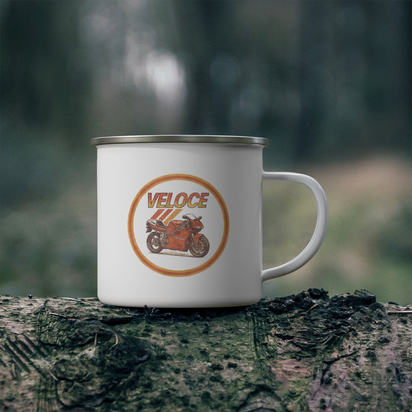 Retro Ducati Motorbike Enamel Camping Mug