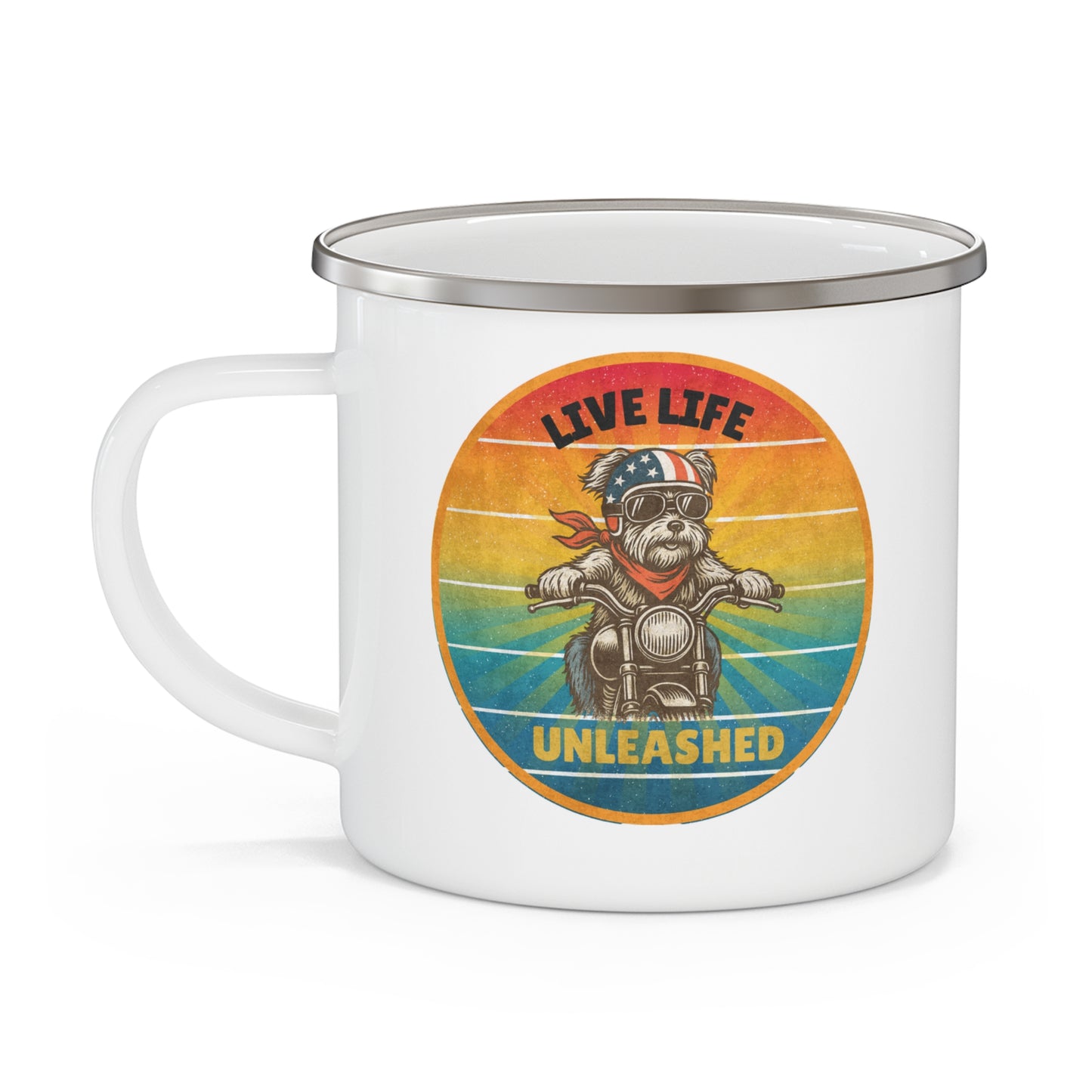 Inspirational Terrier Retro Sunset Biker Enamel Mug