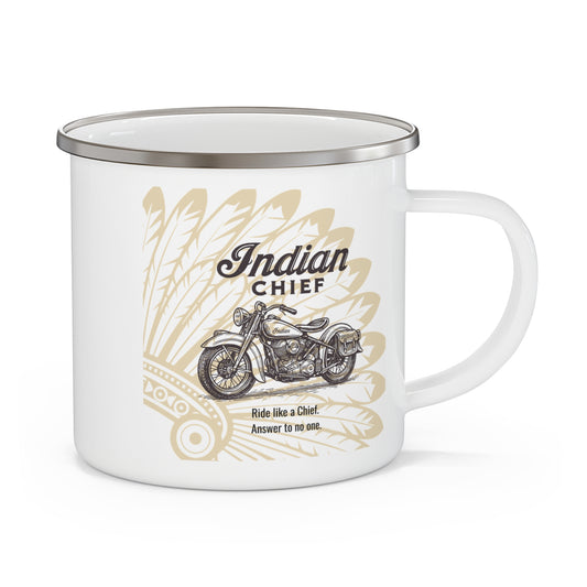 Indian Chief Motorbike Enamel Camping Mug