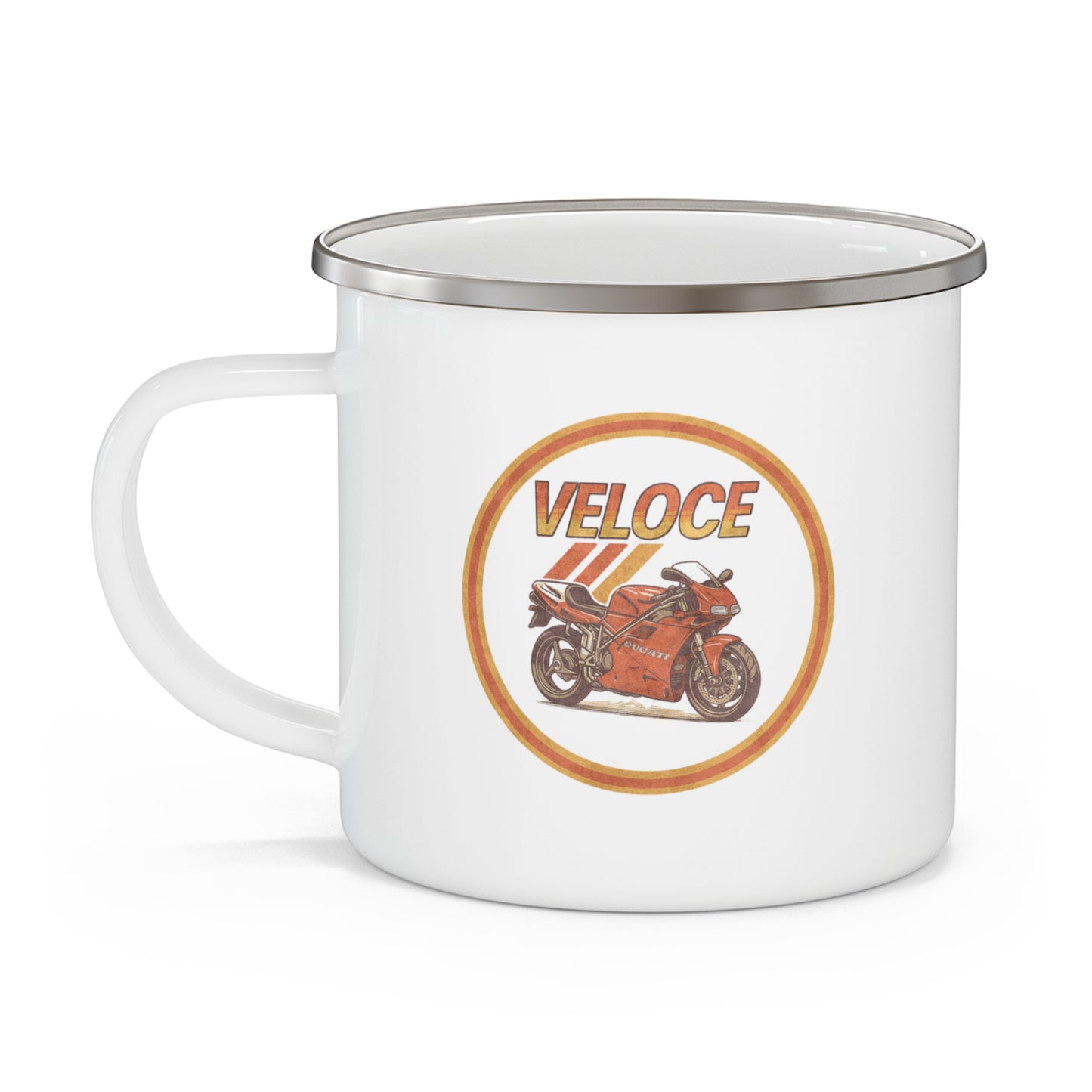 Retro Ducati Motorbike Enamel Camping Mug