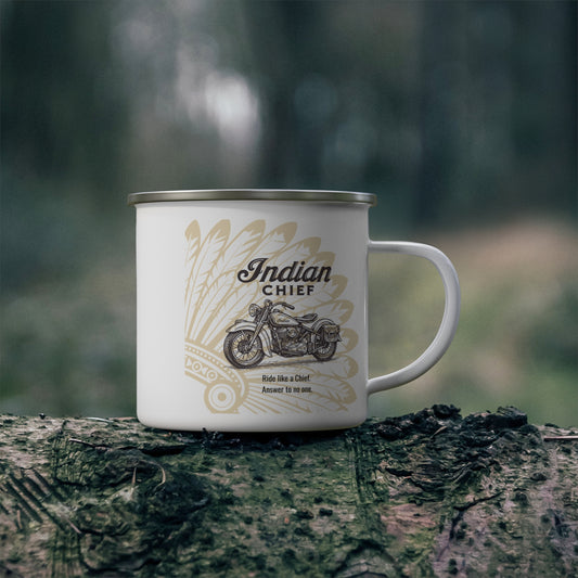 Indian Chief Motorbike Enamel Camping Mug