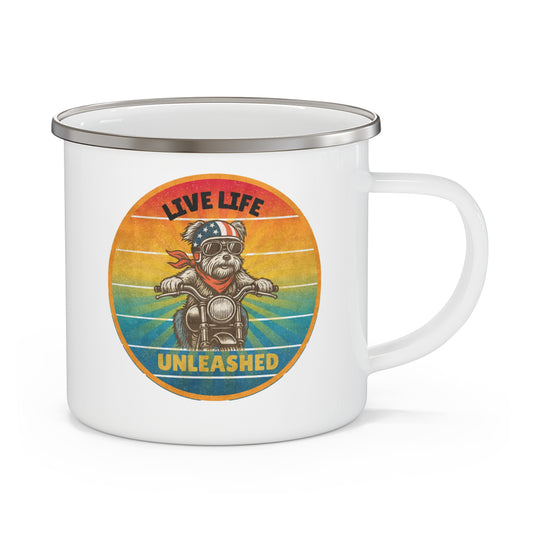 Inspirational Terrier Retro Sunset Biker Enamel Mug