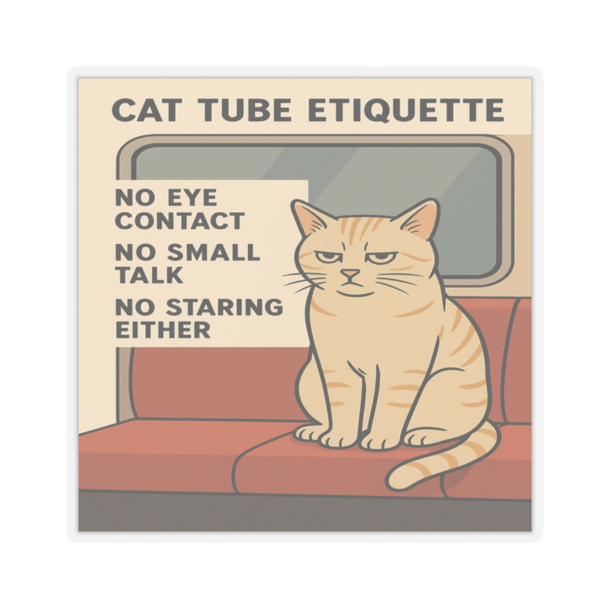 Funny Grumpy Cute Cat Commuting Animal Sticker
