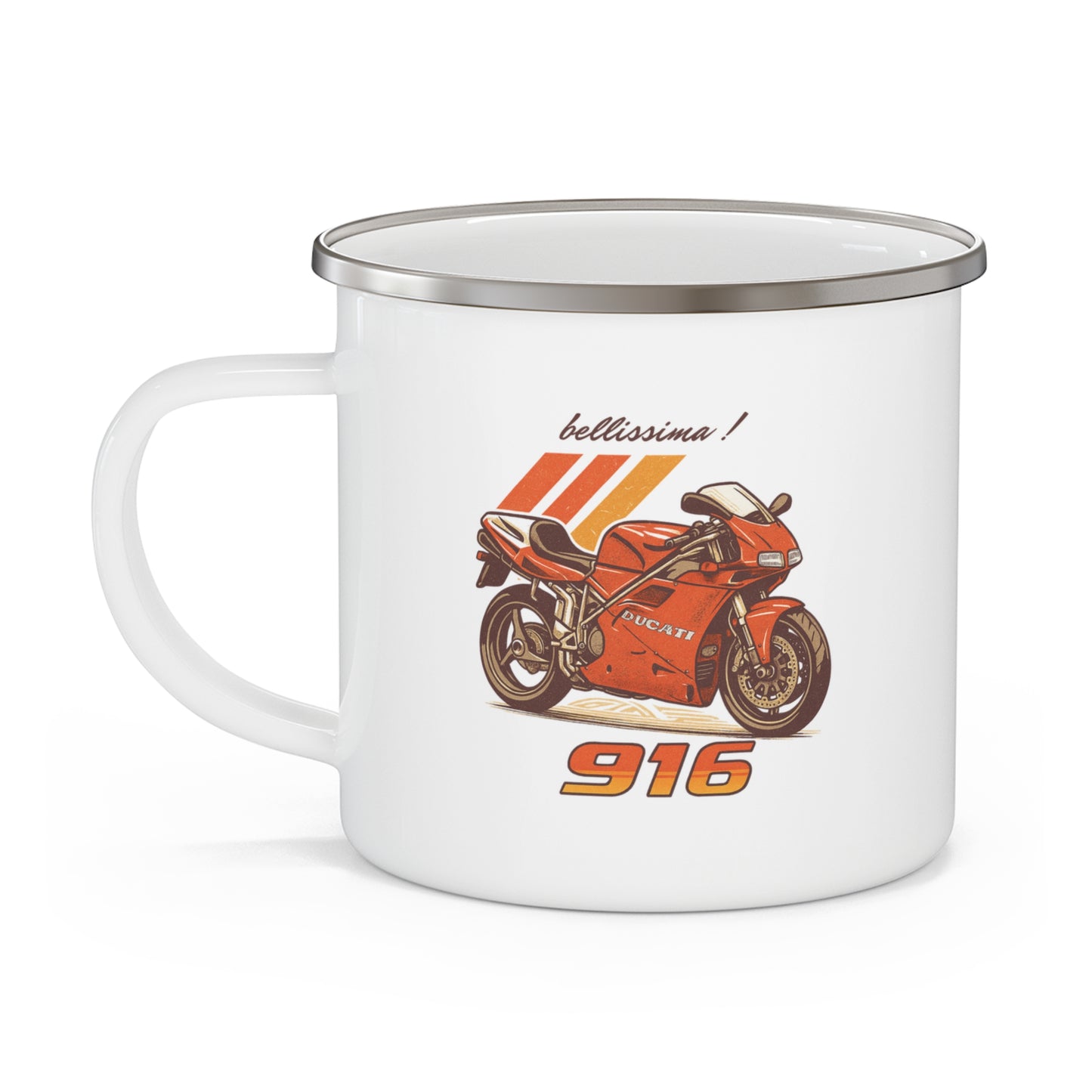 Retro Ducati Motorbike Enamel Mug