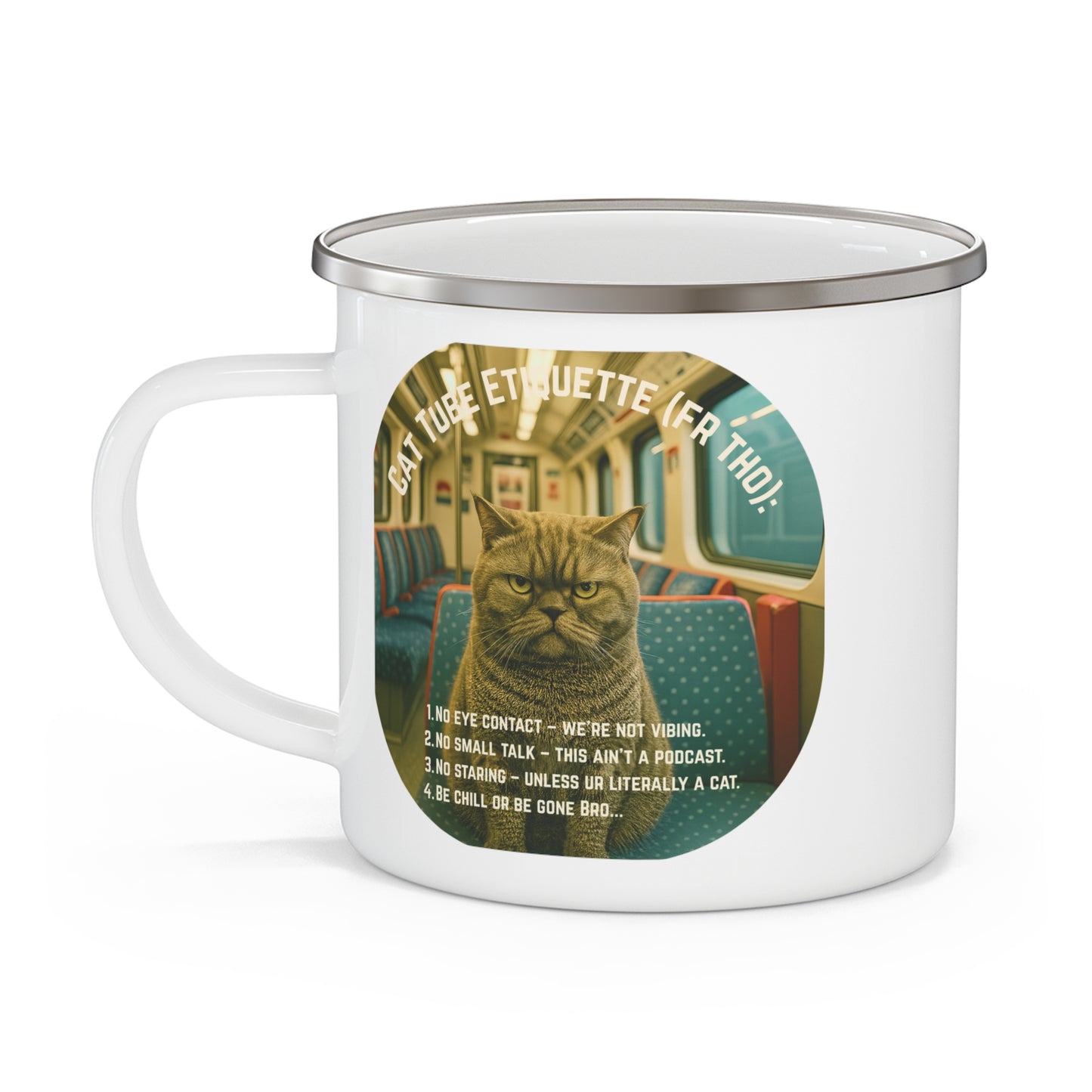 Grumpy Commuter Cat Enamel Mug