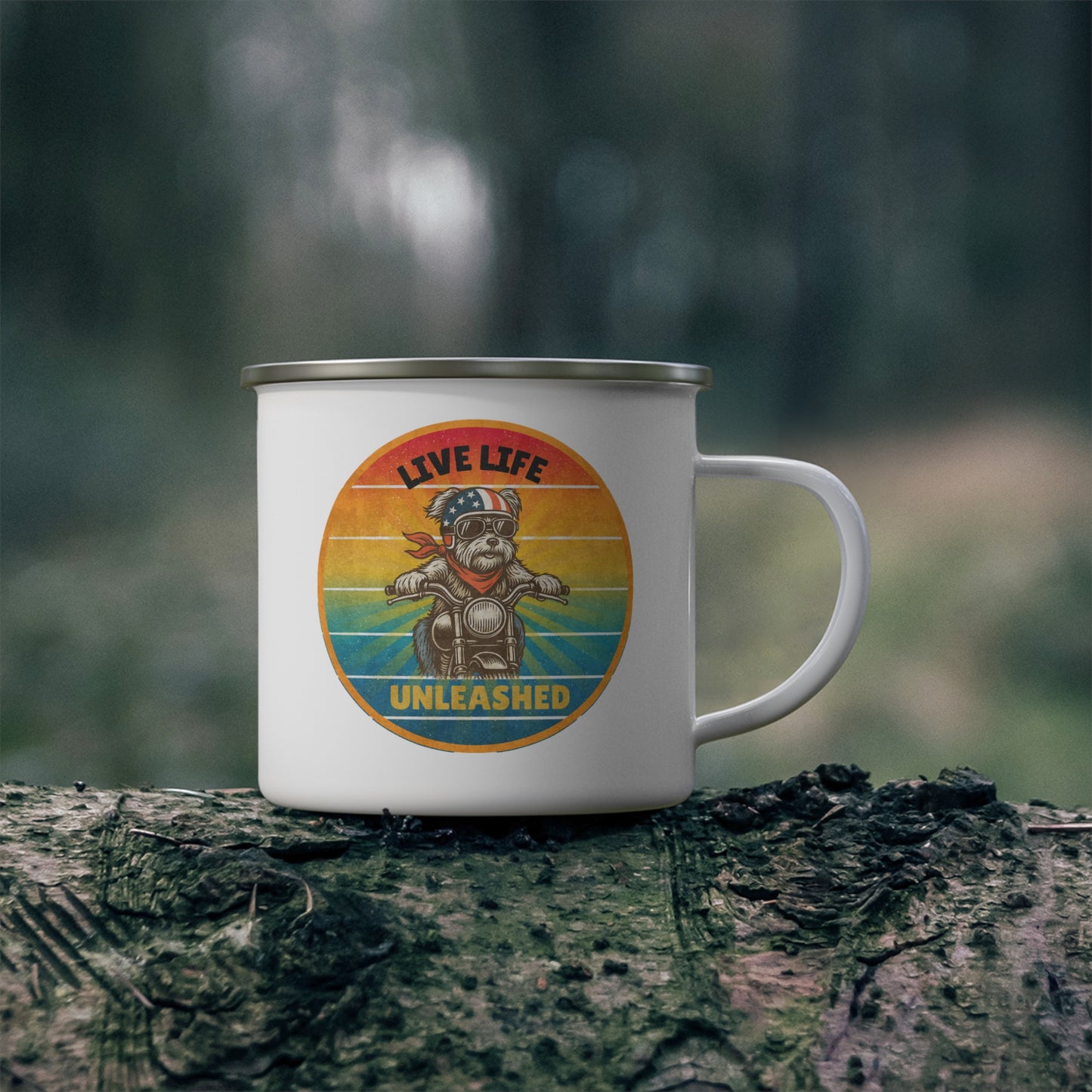 Inspirational Terrier Retro Sunset Biker Enamel Mug