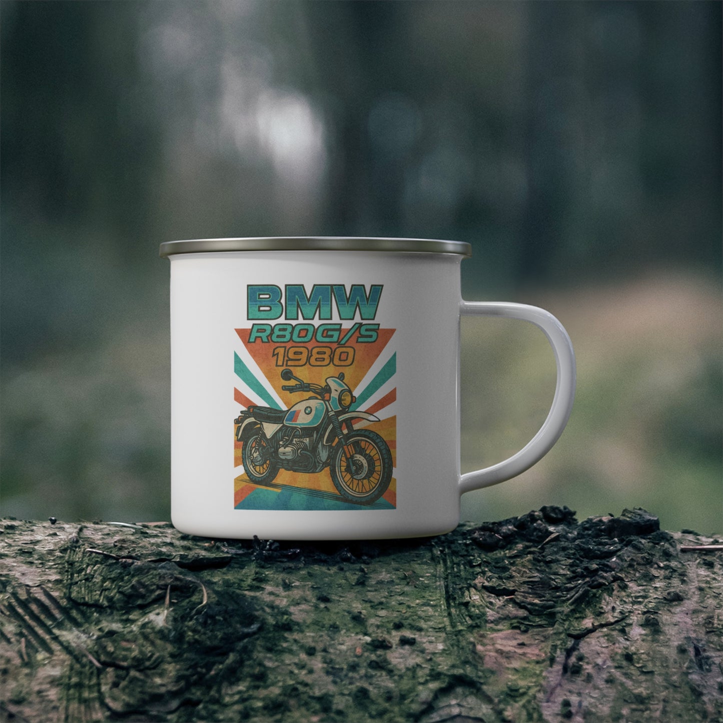 BMW 80s Motorbike Retro Enamel Camping Mug