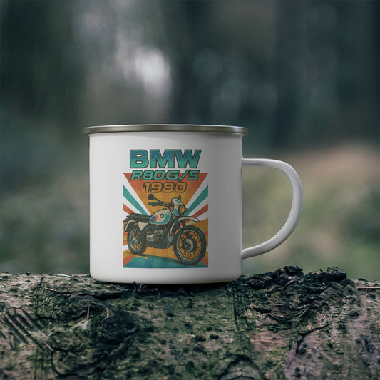 BMW 80s Motorbike Retro Enamel Camping Mug