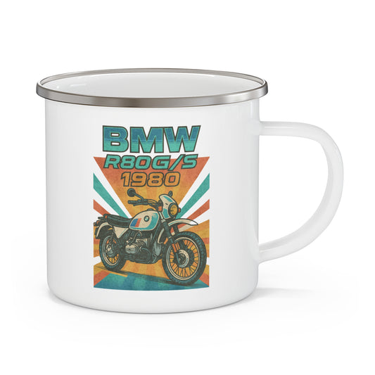 BMW 80s Motorbike Retro Enamel Camping Mug