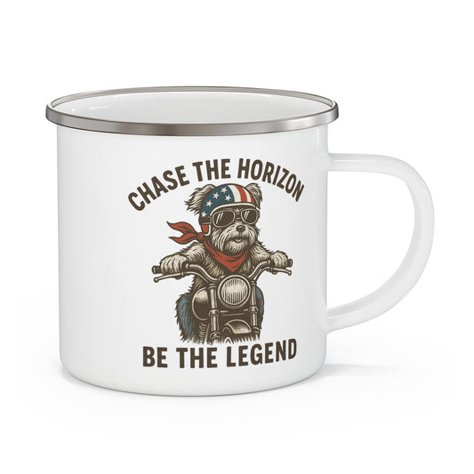 Funny Biker Terrier Dog Enamel Camping Mug