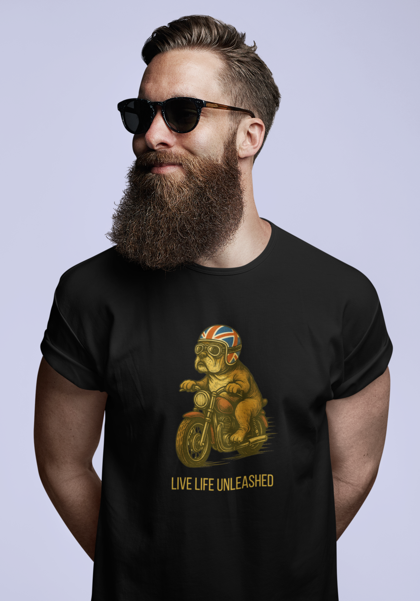 Unisex Funny Retro Vintage Sunset Biker Dog British Bulldog Tee