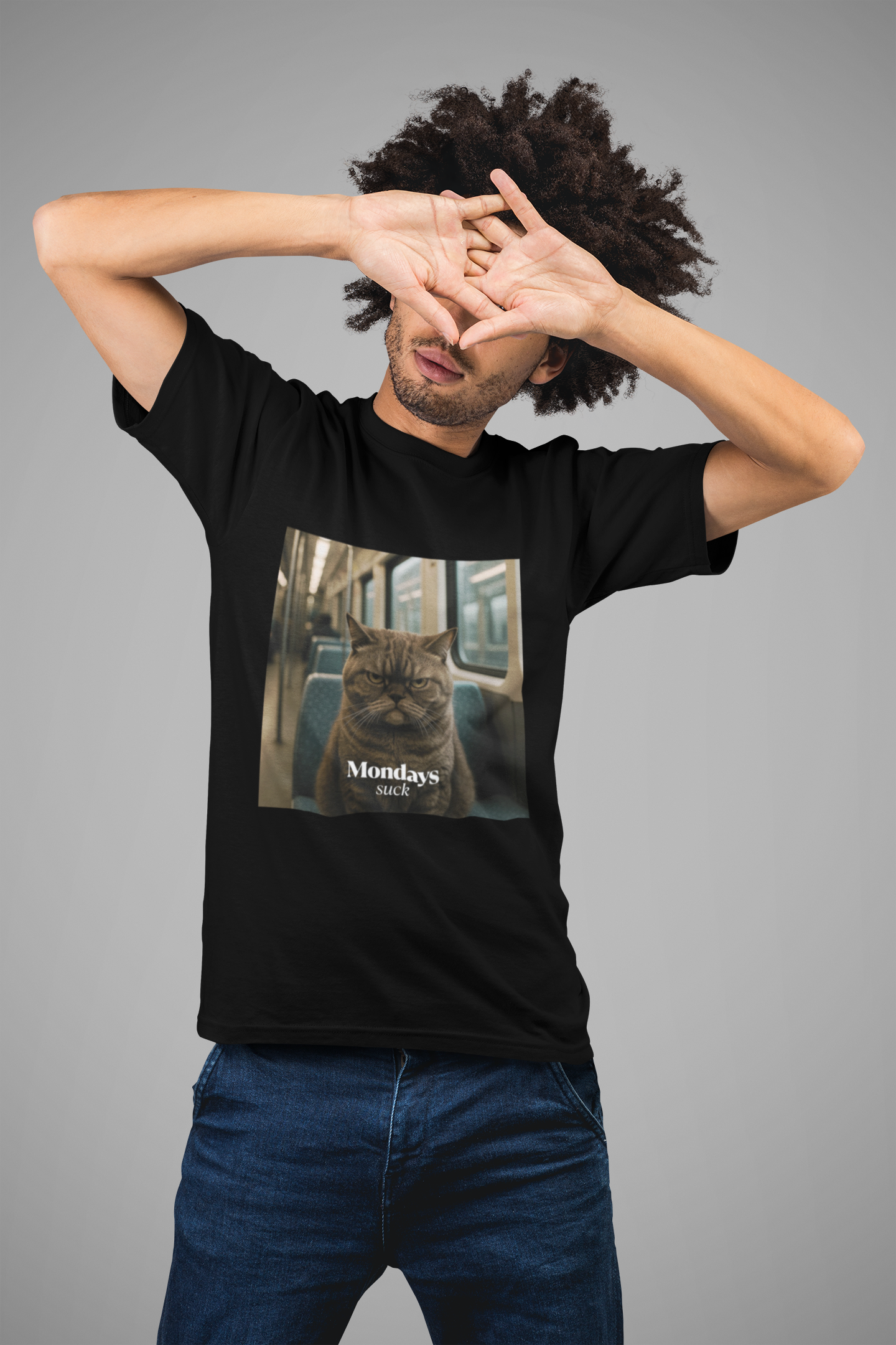 Unisex Retro Funny Grumpy Commuter Cat Tee